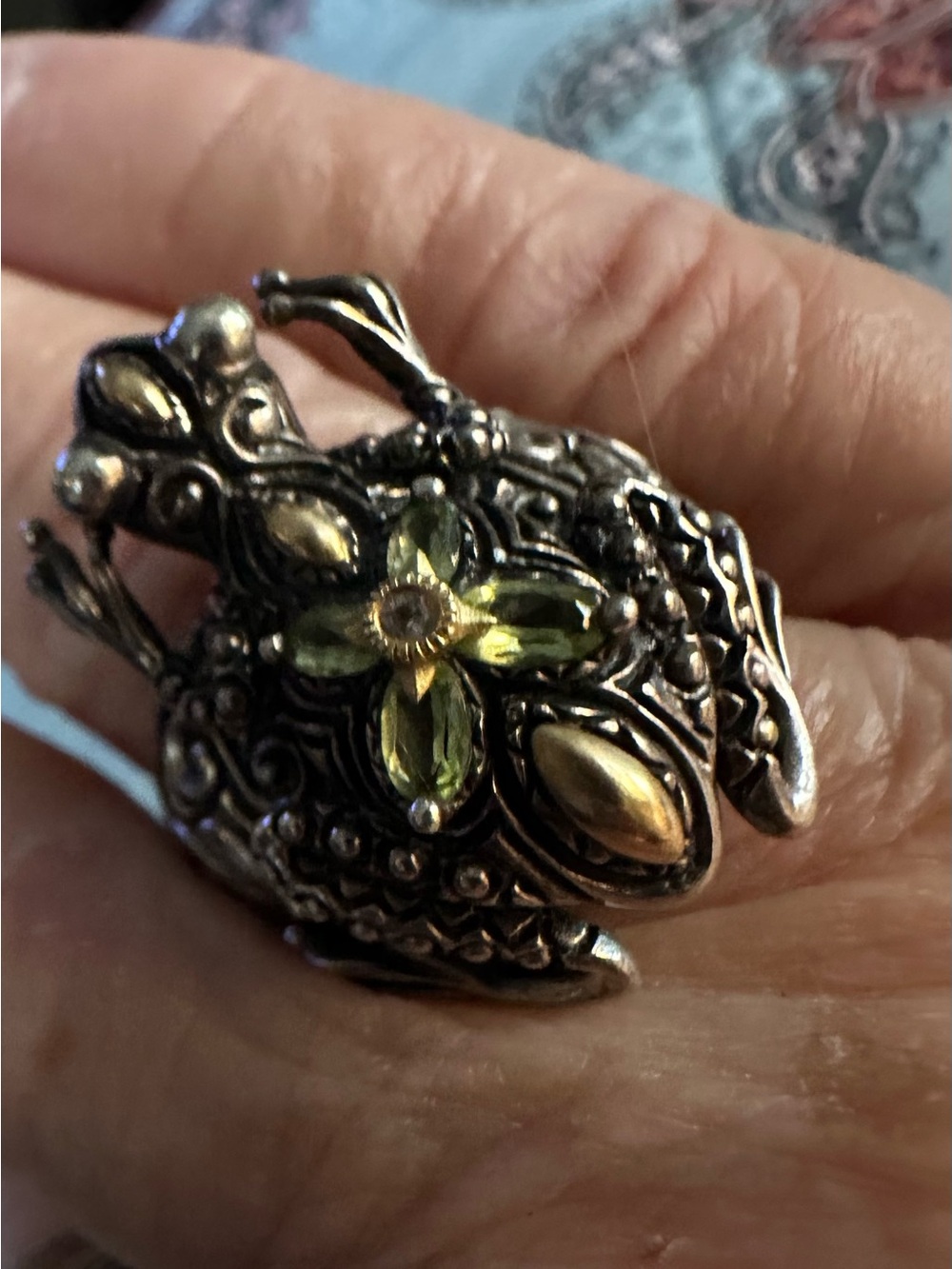 Barbara Bixby Intricate Frog Ring with Peridot 7